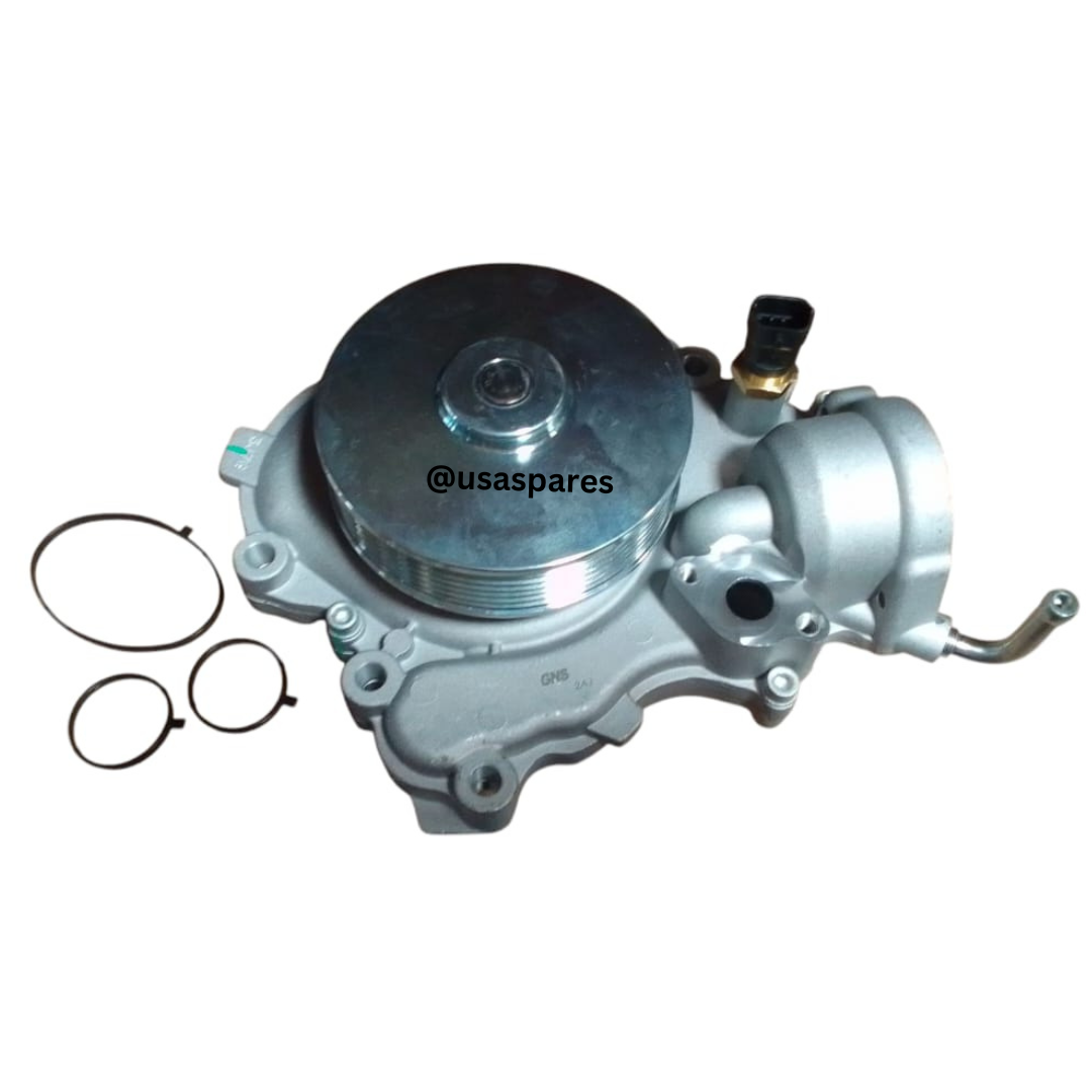 High-quality image of a new Jeep Grand Cherokee 3.0 WK2 Water Pump, featuring a robust metal housing, precision mounting points, and a durable pulley system designed for efficient engine coolant circulation.