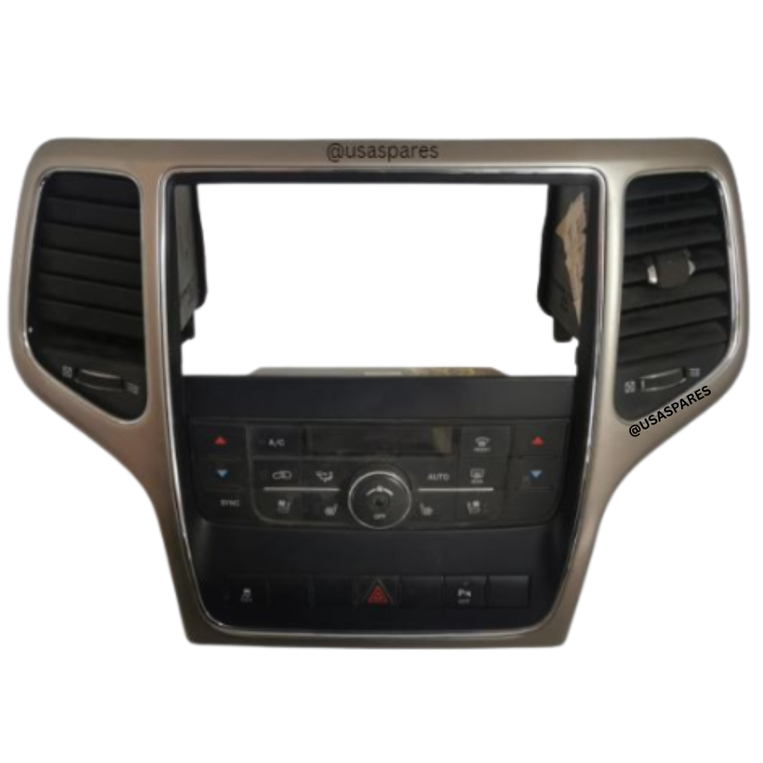 Used Jeep Grand Cherokee 3.6 WK2 aircon control panel, OEM fit, tested for display, buttons, and reliable climate control performance