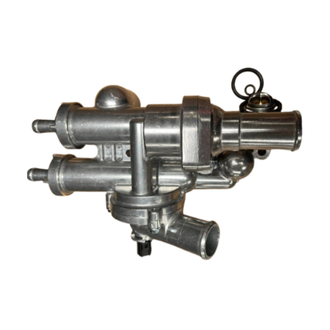 Dodge Caliber aluminium thermostat housing, brand-new OEM replacement component designed to securely house the thermostat and regulate coolant flow throughout the engine cooling system. Manufactured from durable aluminium for enhanced strength, corrosion resistance, and long service life. Direct-fit replacement that helps prevent coolant leaks, maintain proper engine temperature, and ensure reliable cooling system performance for Dodge Caliber models.